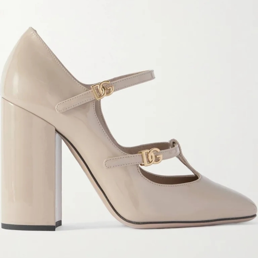 Dolce & Gabbana Jackie Mary Jane blockDolce & Gabbana Beige Patent Leather Heels